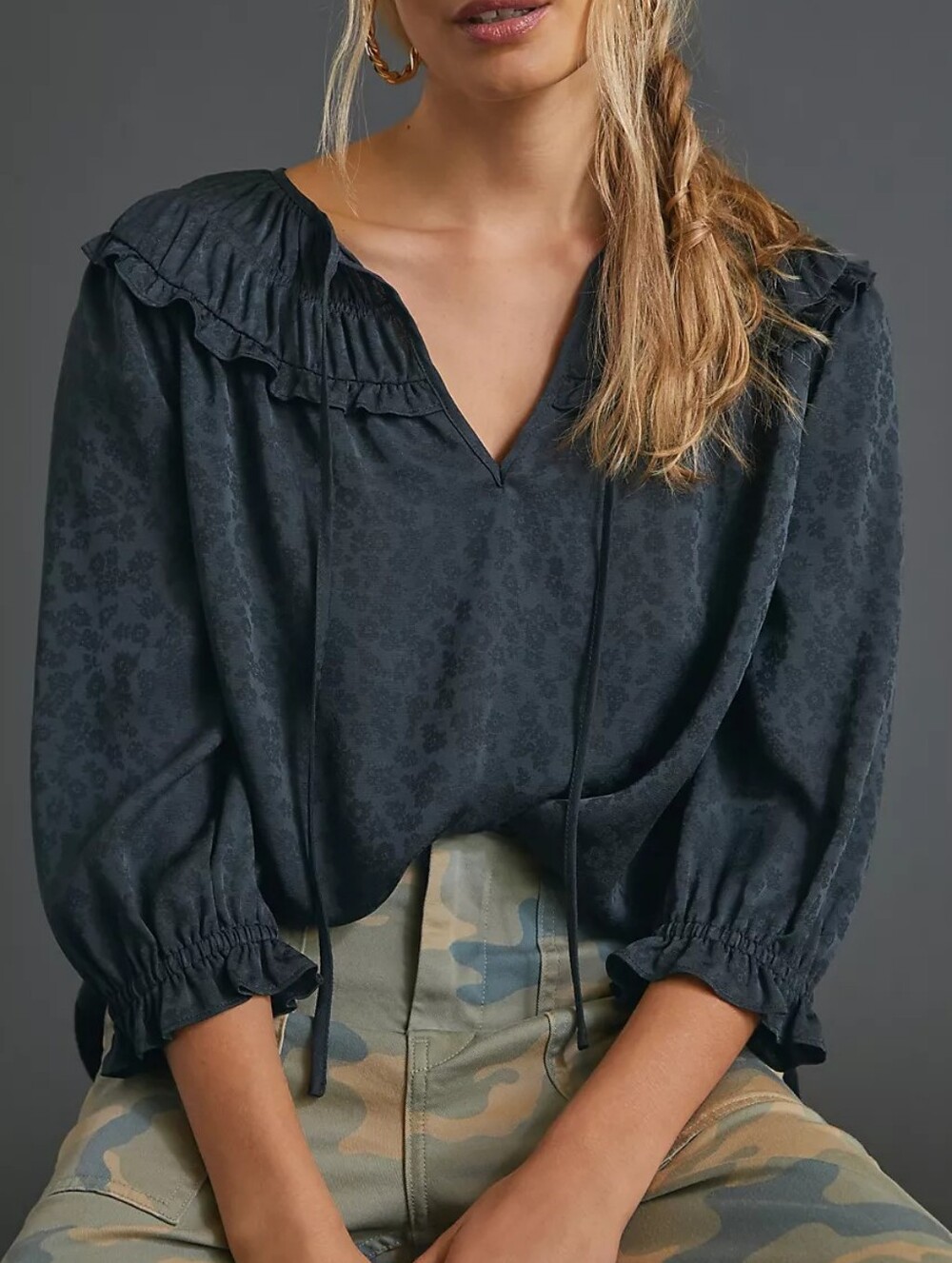Anthropologie Current Air Southwark Shirred Top Tie Neck Animal Print Small S